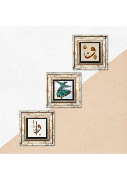 Stone Elif Vav, Semazen, Vav Çerçeveli Taş Duvar Tablosu 3’lü Set - Dekoratif Modern Sanat, Ev ve Ofis Dekoru |TK3-139| indirimleri