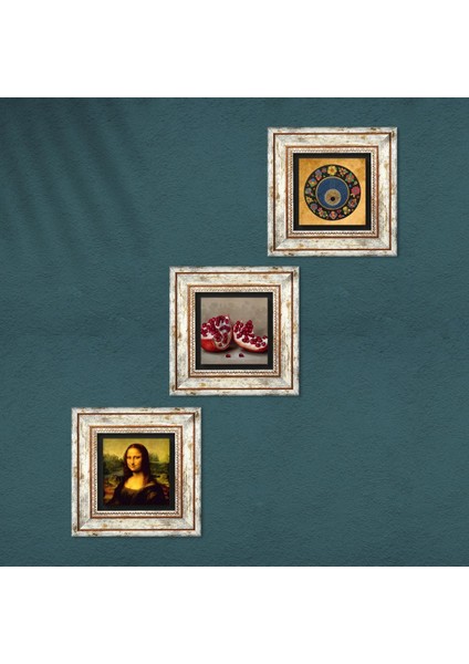 Nazar Boncuğu, Leonardo da Vinci Mona Lisa, Nar Taş Duvar Tablosu Çerçeveli Duvar Dekoru 3 Parça Tablo Seti Wall Art T3-1419 fırsatları