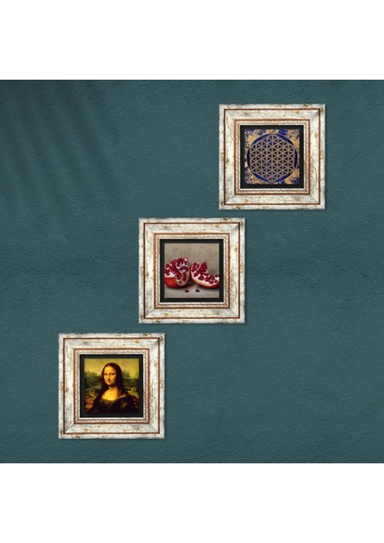 Yaşam Çiçeği, Leonardo da Vinci Mona Lisa, Nar Taş Duvar Tablosu Çerçeveli Duvar Dekoru 3 Parça Tablo Seti Wall Art T3-1421 fırsatları