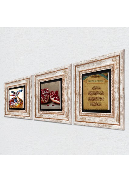 Nazar Duası, Semazen, Nar Çerçeveli Taş Duvar Tablosu 3’lü Set - Dekoratif Modern Sanat, Ev ve Ofis Dekoru |TK3-861| fiyatları