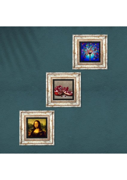 Hayat Ağacı, Leonardo da Vinci Mona Lisa, Nar Çerçeveli Taş Duvar Tablosu 3’lü Set - Dekoratif Modern Sanat, Ev ve Ofis Dekoru |TK3-1418| fırsatları