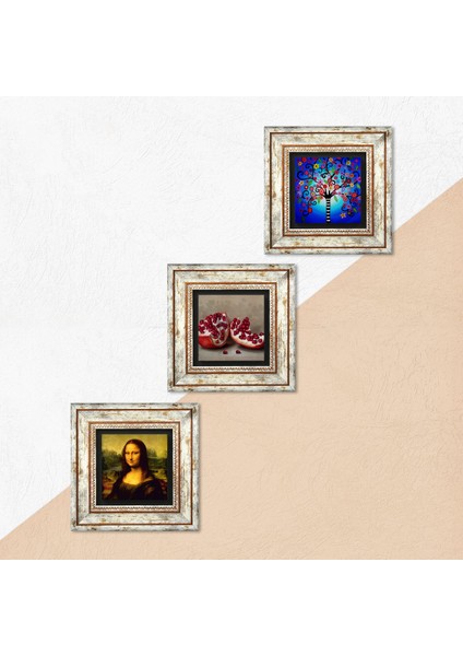 Hayat Ağacı, Leonardo da Vinci Mona Lisa, Nar Çerçeveli Taş Duvar Tablosu 3’lü Set - Dekoratif Modern Sanat, Ev ve Ofis Dekoru |TK3-1418| indirimleri