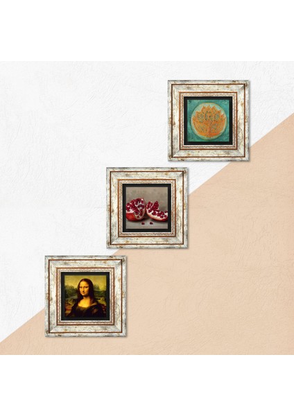 Lotus Çiçeği, Leonardo da Vinci Mona Lisa, Nar Çerçeveli Taş Duvar Tablosu 3’lü Set - Dekoratif Modern Sanat, Ev ve Ofis Dekoru |TK3-1429| indirimleri