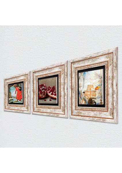 Salvador Dalí, Kaplumbağa Terbiyecisi, Nar Taş Duvar Tablosu Çerçeveli Duvar Dekoru 3 Parça Tablo Seti Wall Art T3-1581 fiyatları