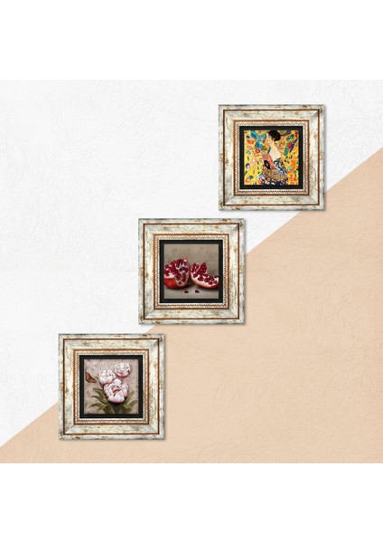 Gustav Klimt Yelpazeli Kadın, Kelebekli Çiçek, Nar Taş Duvar Tablosu Çerçeveli Duvar Dekoru 3 Parça Tablo Seti Wall Art T3-1268 indirimleri