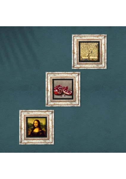 Gustav Klimt Hayat Ağacı, Leonardo da Vinci Mona Lisa, Nar Çerçeveli Taş Duvar Tablosu 3’lü Set - Dekoratif Modern Sanat, Ev ve Ofis Dekoru |TK3-1405| fırsatları