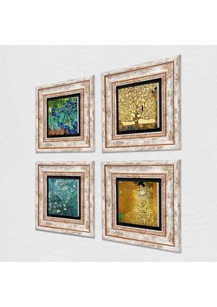 Gustav Klimt, Van Gogh Taş Duvar Tablosu Çerçeveli Duvar Dekoru 4 Parça Tablo Seti Wall Art T4-678 fiyatları