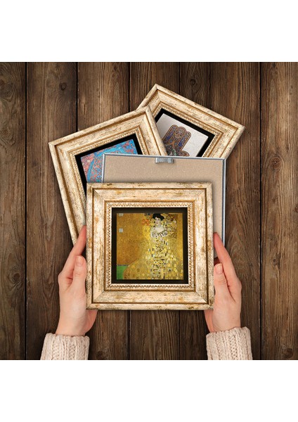 Gustav Klimt, Van Gogh Taş Duvar Tablosu Çerçeveli Duvar Dekoru 4 Parça Tablo Seti Wall Art T4-679