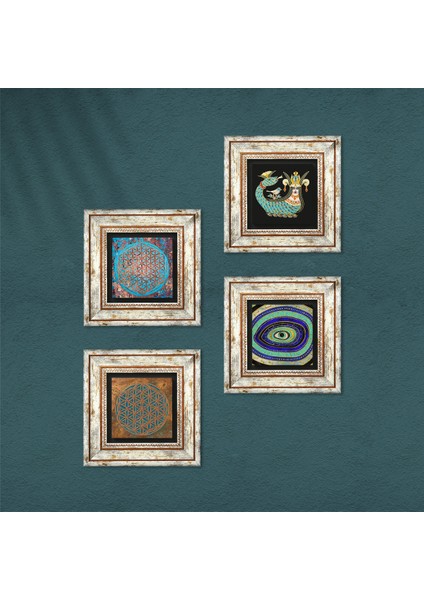 Nazar, Yaşam Çiçeği, Şahmeran Çerçeveli Taş Duvar Tablosu 4’lü Set - Dekoratif Modern Sanat, Ev ve Ofis Dekoru |TK4-482| fırsatları