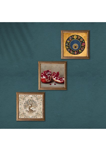 Nazar Boncuğu, Hayat Ağacı, Nar Taş Duvar Tablosu Ahşap Çerçeveli Duvar Dekoru 3 Parça Tablo Seti Wall Art W3-910 modelleri