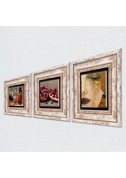 Gustav Klimt Altın Gözyaşları, Satranç Oyunu, Nar Taş Duvar Tablosu Çerçeveli Duvar Dekoru 3 Parça Tablo Seti Wall Art T3-1587 fiyatları