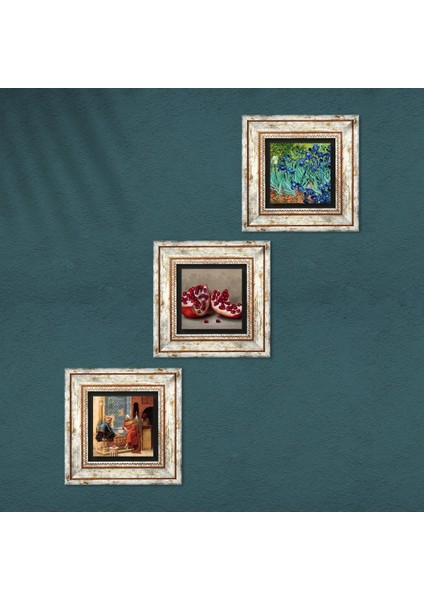 Van Gogh İrisler, Satranç Oyunu, Nar Taş Duvar Tablosu Çerçeveli Duvar Dekoru 3 Parça Tablo Seti Wall Art T3-1592