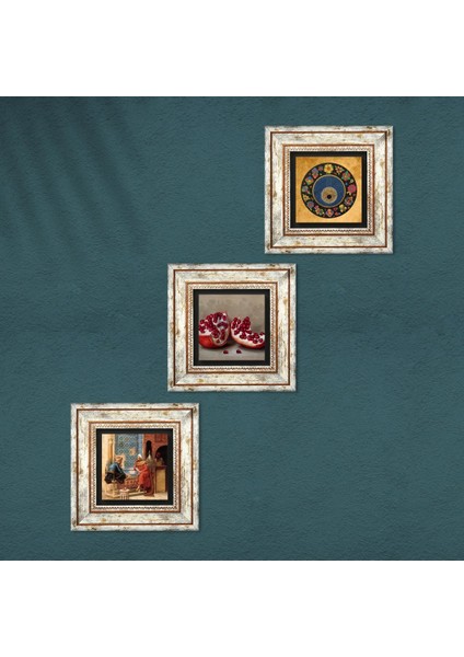 Nazar Boncuğu, Satranç Oyunu, Nar Taş Duvar Tablosu Çerçeveli Duvar Dekoru 3 Parça Tablo Seti Wall Art T3-1600 fırsatları