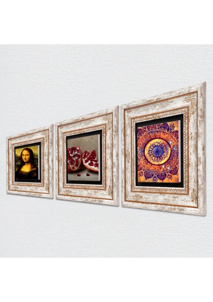 Mandala, Leonardo da Vinci Mona Lisa, Nar Taş Duvar Tablosu Çerçeveli Duvar Dekoru 3 Parça Tablo Seti Wall Art T3-1436 fiyatları