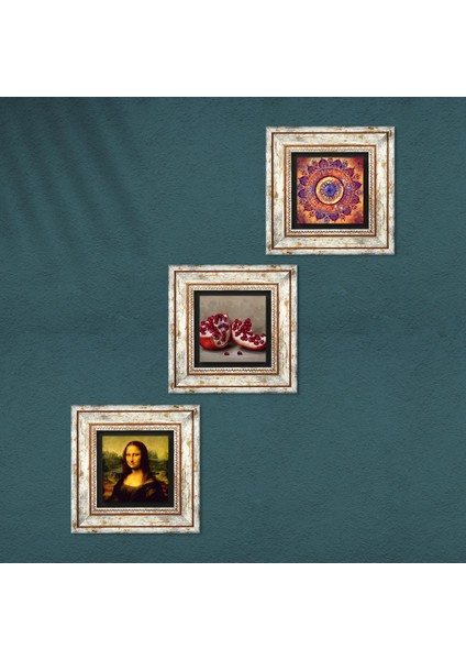 Mandala, Leonardo da Vinci Mona Lisa, Nar Taş Duvar Tablosu Çerçeveli Duvar Dekoru 3 Parça Tablo Seti Wall Art T3-1436 fırsatları