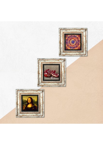 Mandala, Leonardo da Vinci Mona Lisa, Nar Taş Duvar Tablosu Çerçeveli Duvar Dekoru 3 Parça Tablo Seti Wall Art T3-1436 indirimleri