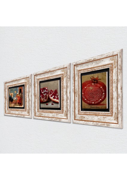 Stone Bereket Duası, Satranç Oyunu, Nar Çerçeveli Taş Duvar Tablosu 3’lü Set - Dekoratif Modern Sanat, Ev ve Ofis Dekoru |TK3-1588| fiyatları