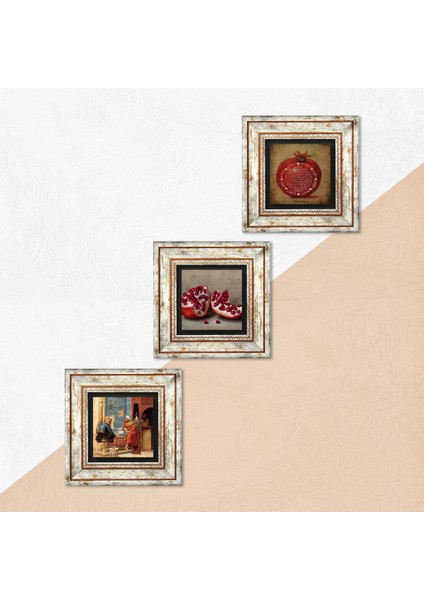 Stone Bereket Duası, Satranç Oyunu, Nar Çerçeveli Taş Duvar Tablosu 3’lü Set - Dekoratif Modern Sanat, Ev ve Ofis Dekoru |TK3-1588| indirimleri