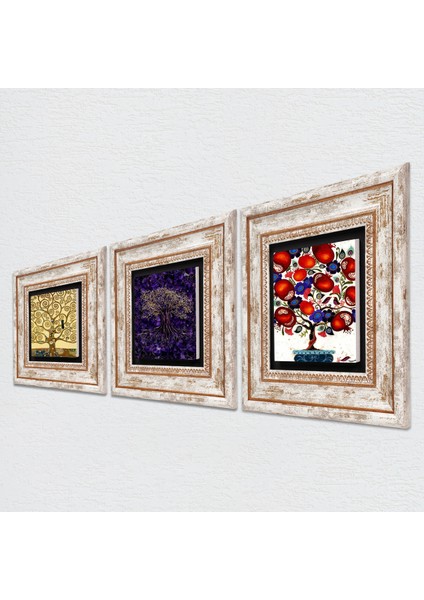 Hayat Ağacı, Nar Ağacı Taş Duvar Tablosu Çerçeveli Duvar Dekoru 3 Parça Tablo Seti Wall Art T3-1766 fiyatları