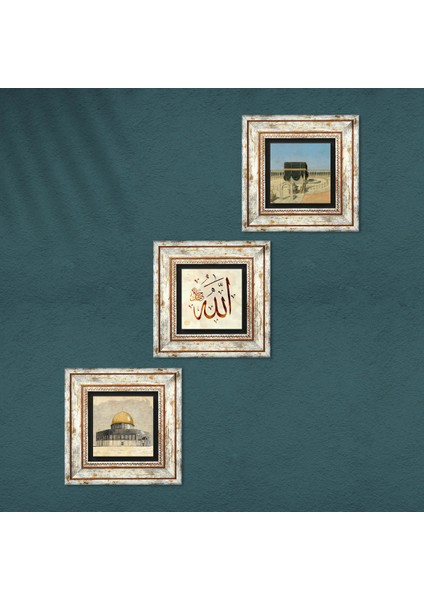 Stone Kabe-i Muazzama, Mescid-i Aksa, Allah Lafzı Çerçeveli Taş Duvar Tablosu 3’lü Set - Dekoratif Modern Sanat, Ev ve Ofis Dekoru |TK3-1789| fırsatları