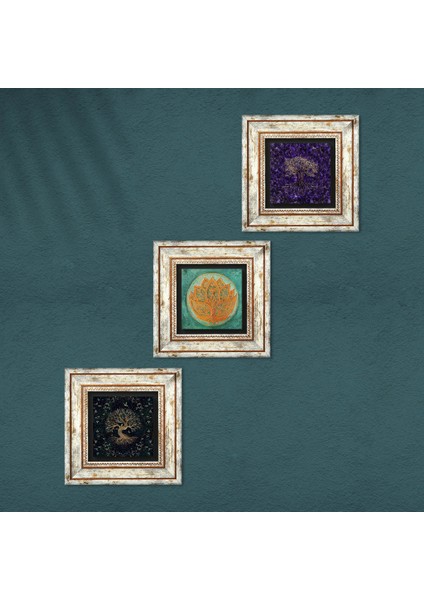 Lotus Çiçeği, Hayat Ağacı Taş Duvar Tablosu Çerçeveli Duvar Dekoru 3 Parça Tablo Seti Wall Art T3-1929 fırsatları