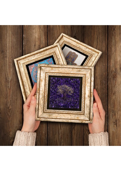 Lotus Çiçeği, Hayat Ağacı Taş Duvar Tablosu Çerçeveli Duvar Dekoru 3 Parça Tablo Seti Wall Art T3-1929 modelleri
