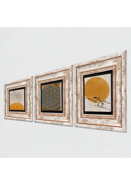 Minimalist, Yaşam Çiçeği Çerçeveli Taş Duvar Tablosu 3’lü Set - Dekoratif Modern Sanat, Ev ve Ofis Dekoru |TK3-1933| fiyatları