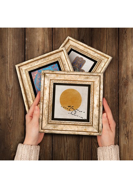 Minimalist, Yaşam Çiçeği Çerçeveli Taş Duvar Tablosu 3’lü Set - Dekoratif Modern Sanat, Ev ve Ofis Dekoru |TK3-1933| modelleri