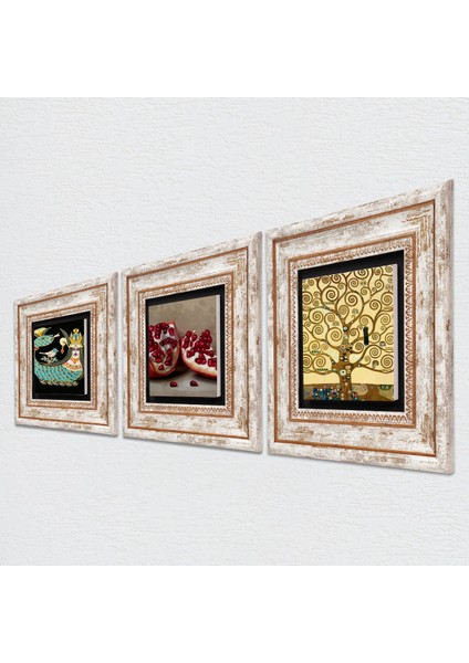Gustav Klimt Hayat Ağacı, Şahmeran, Nar Taş Duvar Tablosu Çerçeveli Duvar Dekoru 3 Parça Tablo Seti Wall Art T3-964 fiyatları