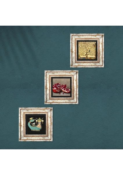 Gustav Klimt Hayat Ağacı, Şahmeran, Nar Taş Duvar Tablosu Çerçeveli Duvar Dekoru 3 Parça Tablo Seti Wall Art T3-964 fırsatları