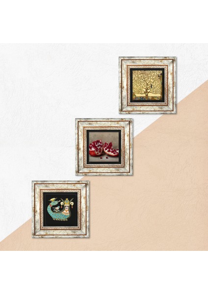 Gustav Klimt Hayat Ağacı, Şahmeran, Nar Taş Duvar Tablosu Çerçeveli Duvar Dekoru 3 Parça Tablo Seti Wall Art T3-964 indirimleri