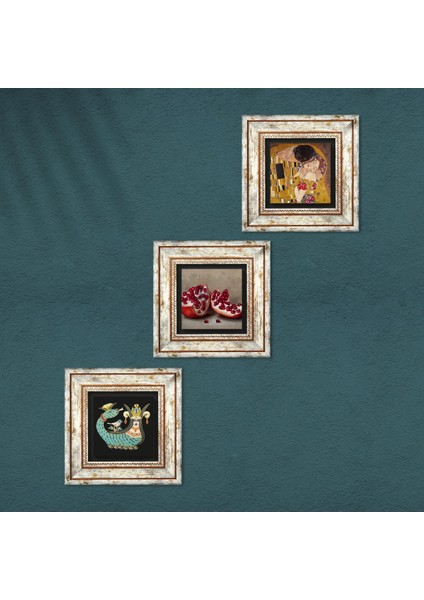 Gustav Klimt Öpücük, Şahmeran, Nar Çerçeveli Taş Duvar Tablosu 3’lü Set - Dekoratif Modern Sanat, Ev ve Ofis Dekoru |TK3-965| fırsatları