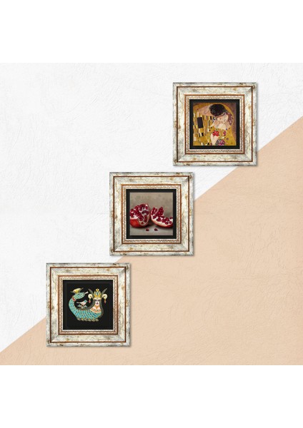 Gustav Klimt Öpücük, Şahmeran, Nar Çerçeveli Taş Duvar Tablosu 3’lü Set - Dekoratif Modern Sanat, Ev ve Ofis Dekoru |TK3-965| indirimleri