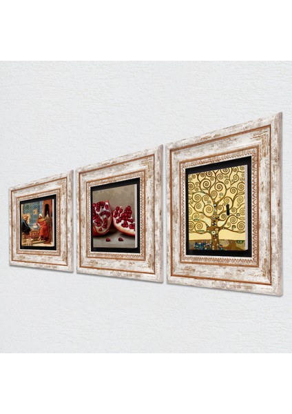 Gustav Klimt Hayat Ağacı, Satranç Oyunu, Nar Taş Duvar Tablosu Çerçeveli Duvar Dekoru 3 Parça Tablo Seti Wall Art T3-1584 fiyatları