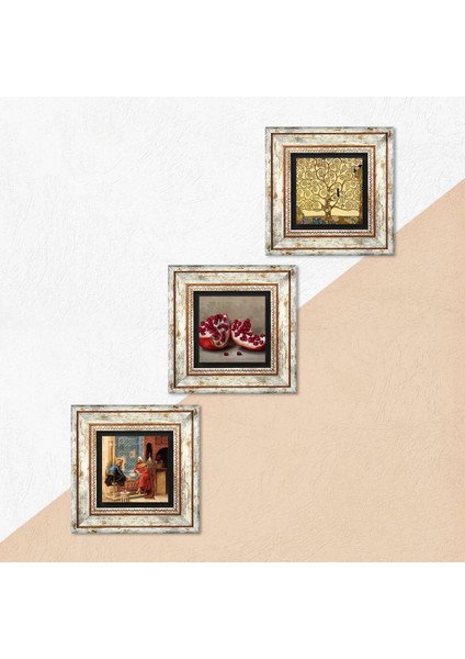 Gustav Klimt Hayat Ağacı, Satranç Oyunu, Nar Taş Duvar Tablosu Çerçeveli Duvar Dekoru 3 Parça Tablo Seti Wall Art T3-1584 indirimleri