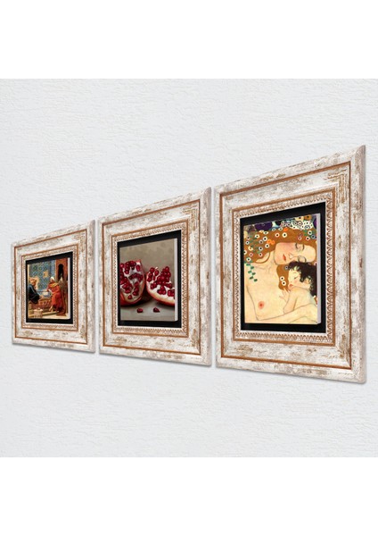Gustav Klimt Anne Çocuk, Satranç Oyunu, Nar Taş Duvar Tablosu Çerçeveli Duvar Dekoru 3 Parça Tablo Seti Wall Art T3-1586 fiyatları