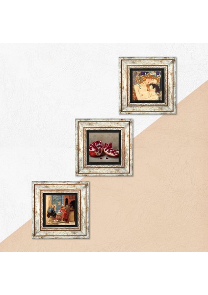 Gustav Klimt Anne Çocuk, Satranç Oyunu, Nar Taş Duvar Tablosu Çerçeveli Duvar Dekoru 3 Parça Tablo Seti Wall Art T3-1586 indirimleri