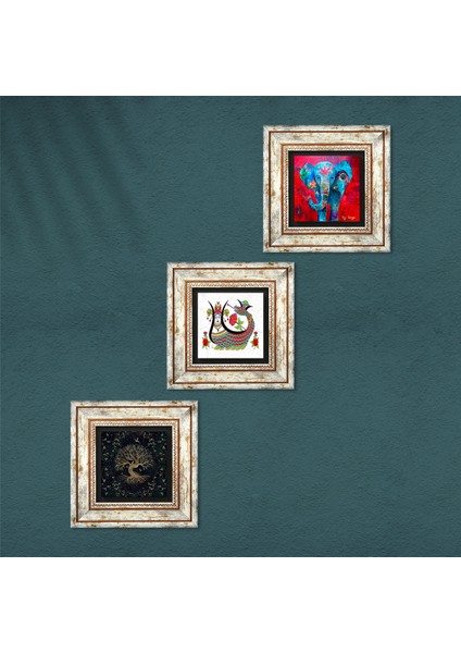 Fil, Şahmeran, Hayat Ağacı Taş Duvar Tablosu Çerçeveli Duvar Dekoru 3 Parça Tablo Seti Wall Art T3-160 fırsatları