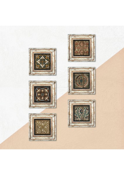 Desen Taş Duvar Tablosu Çerçeveli Duvar Dekoru 6 Parça Tablo Seti Wall Art T6-100
