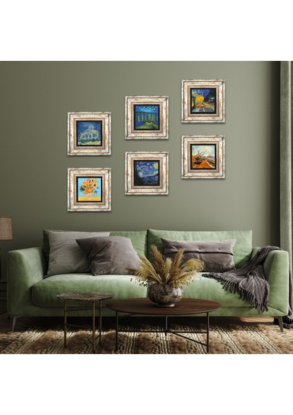 Van Gogh Taş Duvar Tablosu Çerçeveli Duvar Dekoru 6 Parça Tablo Seti Wall Art T6-47
