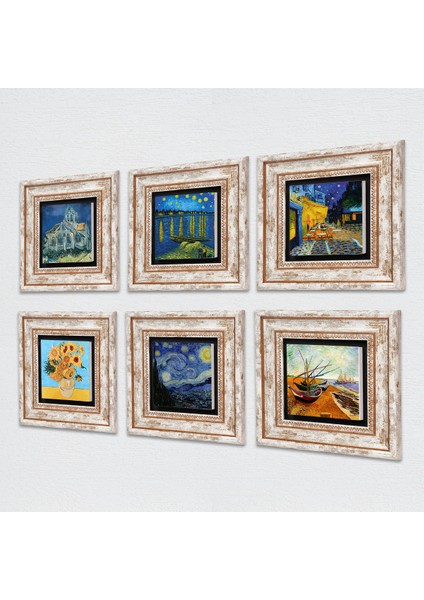 Van Gogh Taş Duvar Tablosu Çerçeveli Duvar Dekoru 6 Parça Tablo Seti Wall Art T6-47
