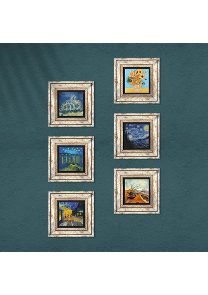Van Gogh Taş Duvar Tablosu Çerçeveli Duvar Dekoru 6 Parça Tablo Seti Wall Art T6-47
