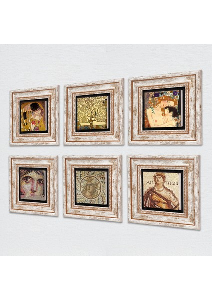 Stone Mozaik Serisi, Gustav Klimt Çerçeveli Taş Duvar Tablosu 6’lı Set - Dekoratif Modern Sanat, Ev ve Ofis Dekoru |TK6-52| fiyatları