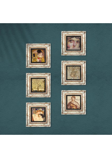 Stone Mozaik Serisi, Gustav Klimt Çerçeveli Taş Duvar Tablosu 6’lı Set - Dekoratif Modern Sanat, Ev ve Ofis Dekoru |TK6-52| fırsatları