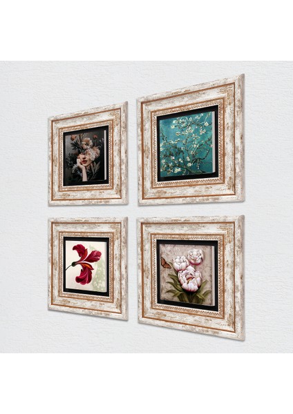 Lale, Van Gogh Badem Ağacı, Bahar Düşü Serisi, Kelebekli Çiçek Taş Duvar Tablosu Çerçeveli Duvar Dekoru 4 Parça Tablo Seti Wall Art T4-84 fiyatları