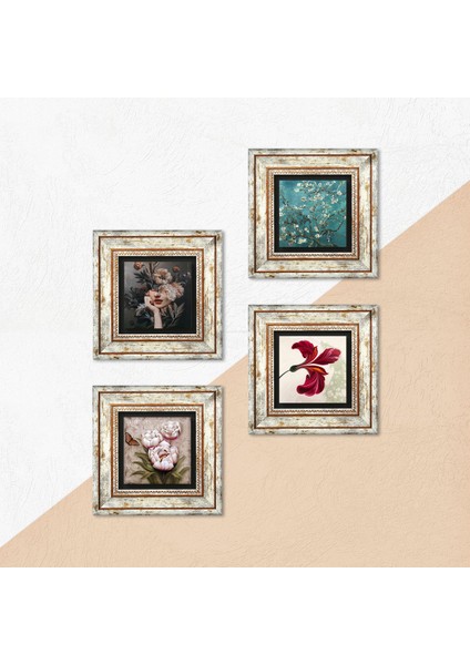 Lale, Van Gogh Badem Ağacı, Bahar Düşü Serisi, Kelebekli Çiçek Taş Duvar Tablosu Çerçeveli Duvar Dekoru 4 Parça Tablo Seti Wall Art T4-84 indirimleri
