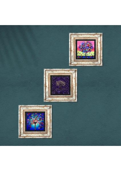 Stone Hayat Ağacı Çerçeveli Taş Duvar Tablosu 3’lü Set - Dekoratif Modern Sanat, Ev ve Ofis Dekoru |TK3-1770| fırsatları