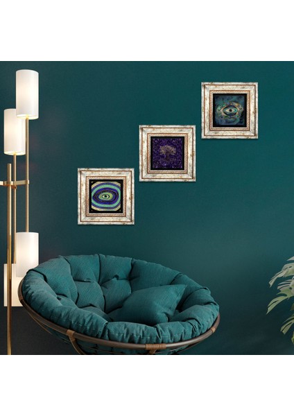 Hayat Ağacı, Nazar Taş Duvar Tablosu Çerçeveli Duvar Dekoru 3 Parça Tablo Seti Wall Art T3-1780