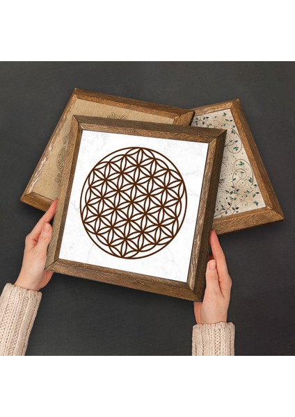 Nazar, Lotus Çiçeği, Yaşam Çiçeği Ahşap Çerçeveli Taş Duvar Tablosu 4’lü Set – 25x25 cm Dekoratif Modern Sanat – Ev ve Ofis Dekoru |W4-828| fırsatları