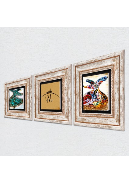 Hiç, Semazen Taş Duvar Tablosu Çerçeveli Duvar Dekoru 3 Parça Tablo Seti Wall Art T3-1761 fiyatları